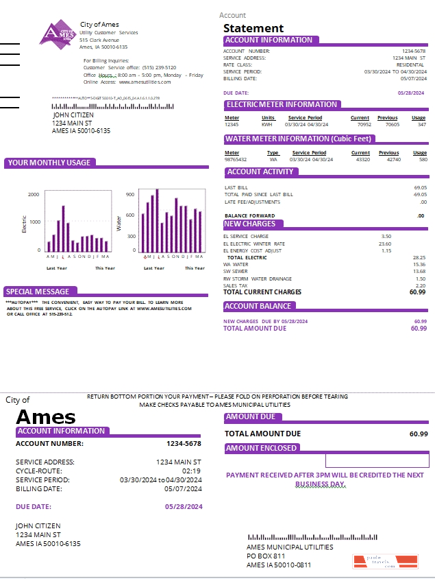 USA Iowa City of Ames utility bill scr